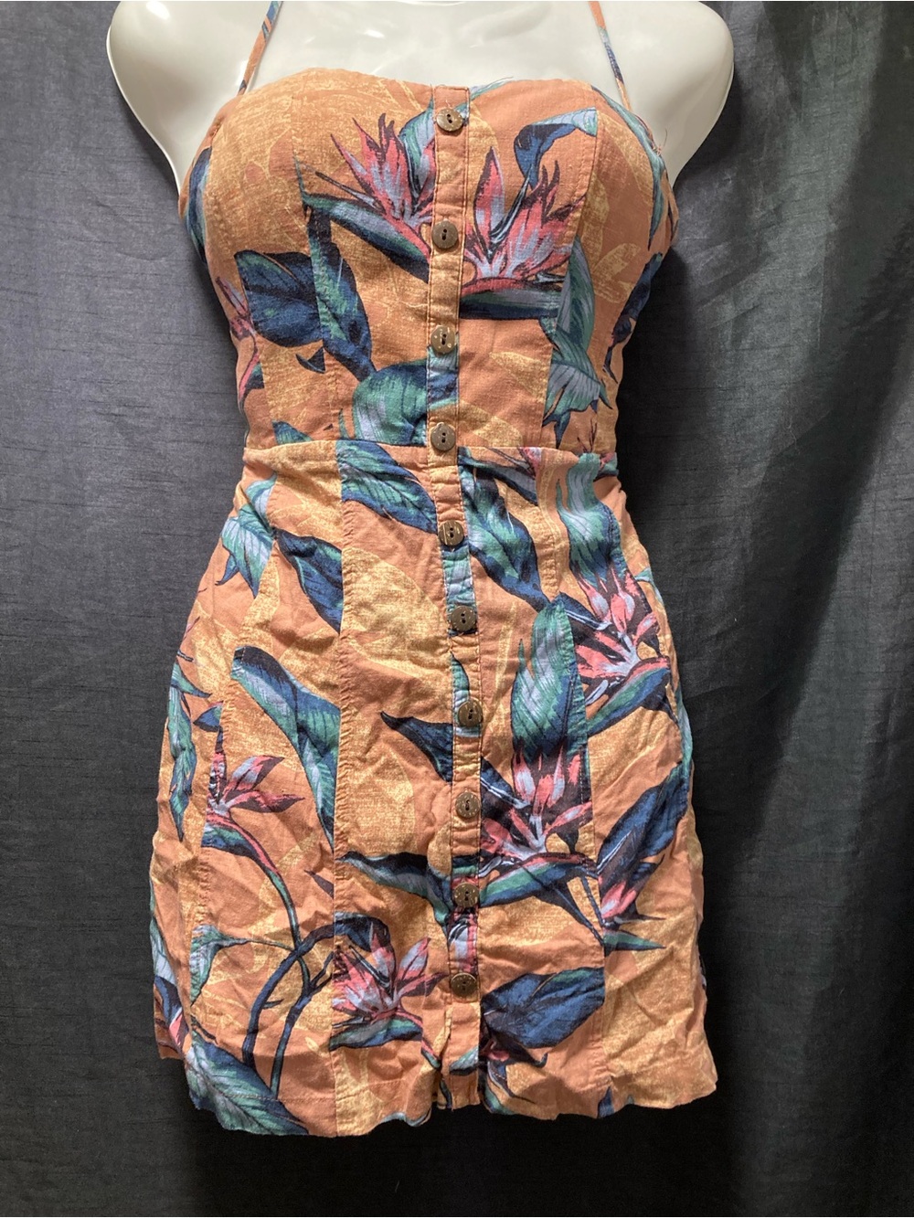 Kimchi Blue Tropical Halter Mini Dress Button Front Size 6